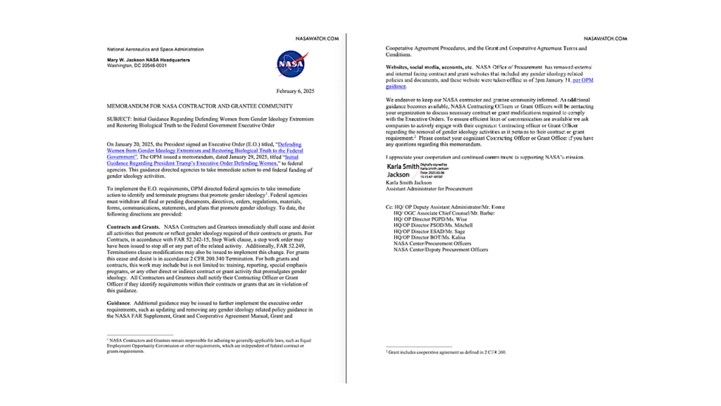 NASA Terminates “Gender Ideology”