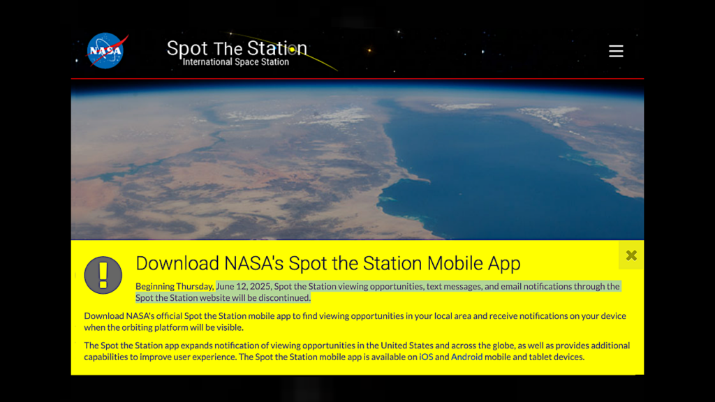 NASA Is Removing Space Station Sighting Website Info