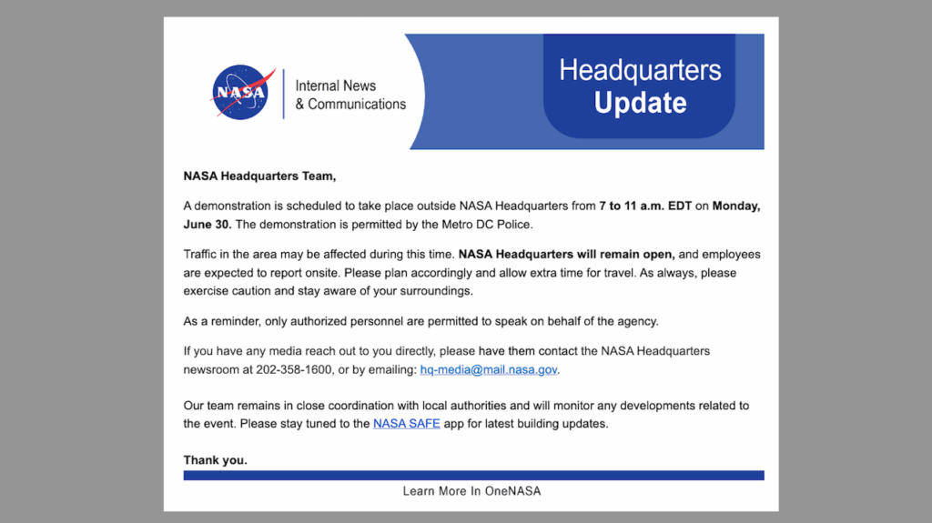 NASA HQ Demonstration Memo