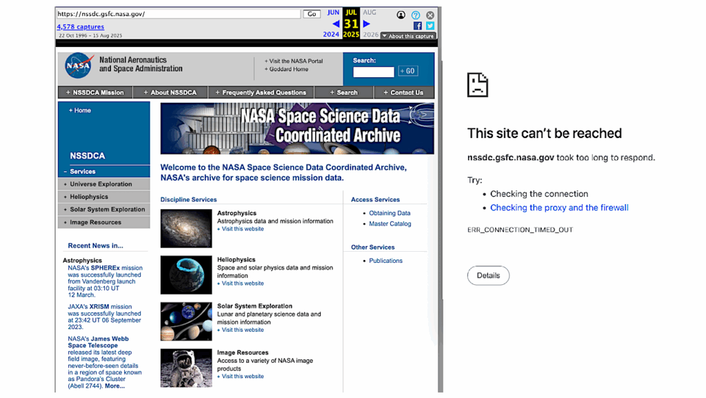 Someone Turned Off NASA Space Science Data Coordinated Archive? Why?