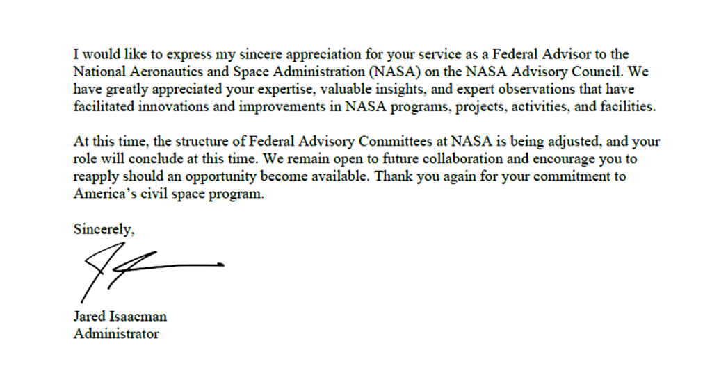 NASA Advisory Committee Members Removed